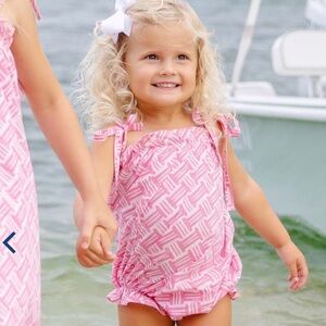 Beaufort Bonnet Company Bal Harbor Basketweave Roses Romper 0-6 months